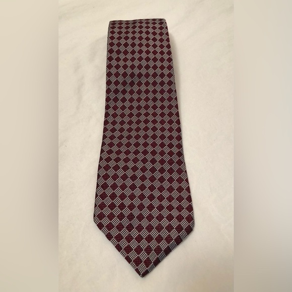 Lauren Ralph Lauren 100% Silk Neck Tie Check Square Red Gray Mens Made in USA - Picture 16 of 16